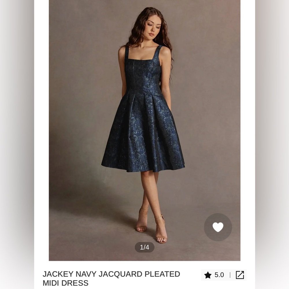 Azazie Navy Jacquard Pleated Midi Dress